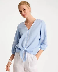 Cotton Gauze Tie-Front Blouse