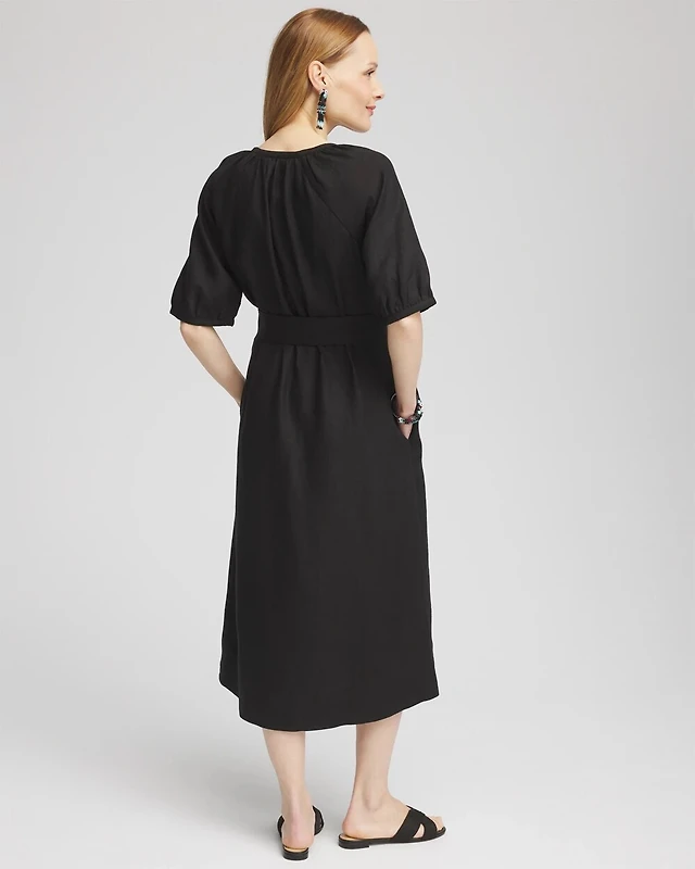 chinese dress ladies Women's summer Deep V- neck button down Linen midi dress 4265  Xiaolizi