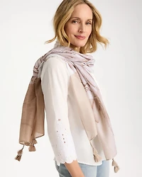 Neutral Floral Tassel Oblong Scarf