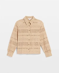Embroidered Eyelet Collared Shirt