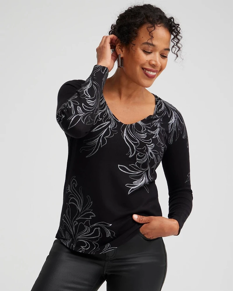 Foil Detail V-neck Pullover Sweater