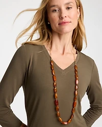 Long Neutral Orange Single-Strand Necklace