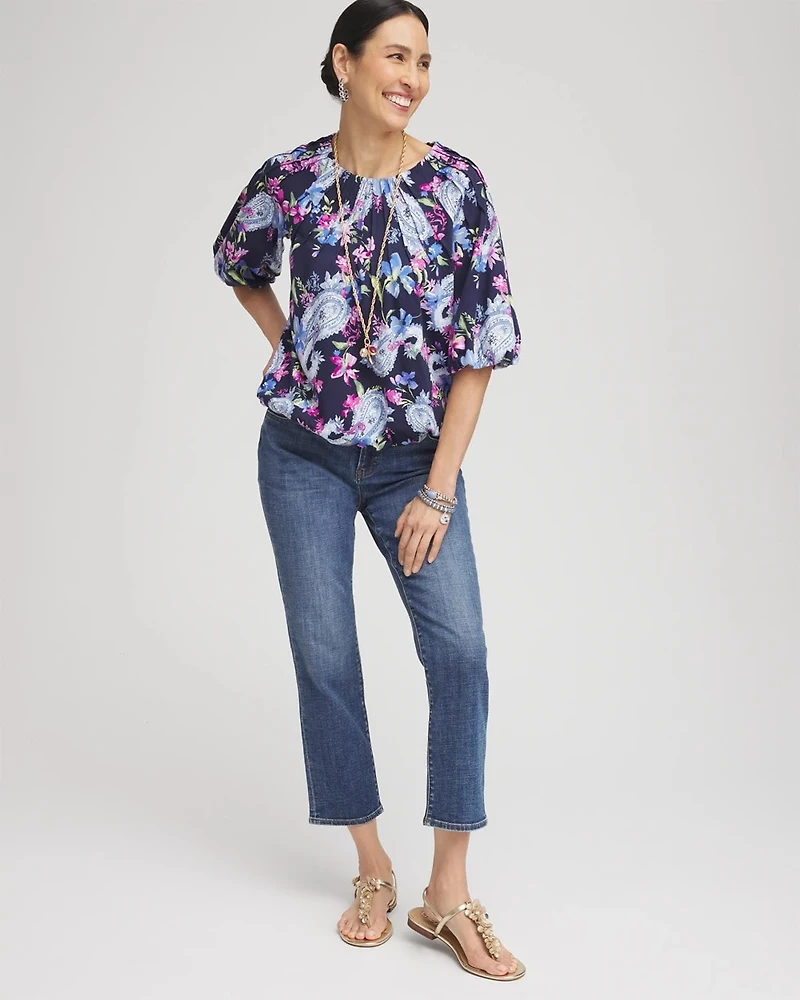 Paisley Pintuck Bubble Hem Top
