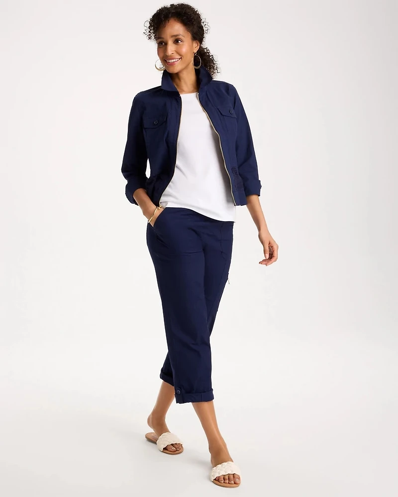 Poplin Cropped Roll Tab Pants