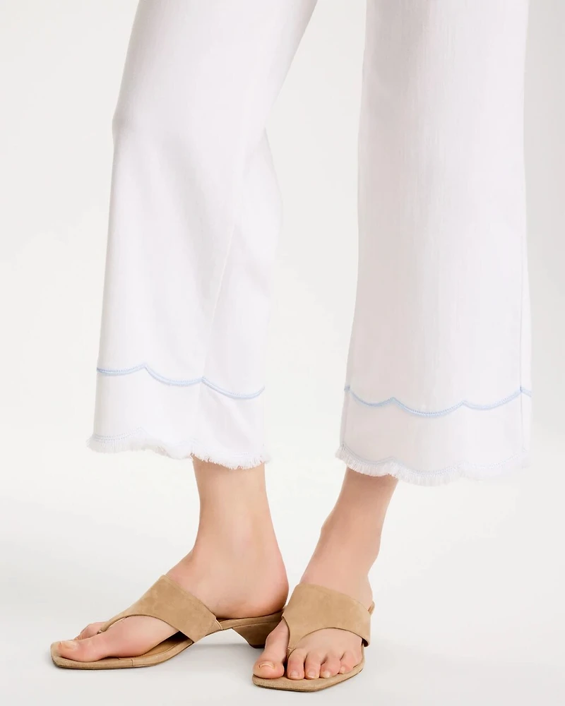 Pull-On Wide-Leg White Crop Jeans