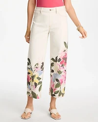Printed Pull-On Wide Crop Jeans