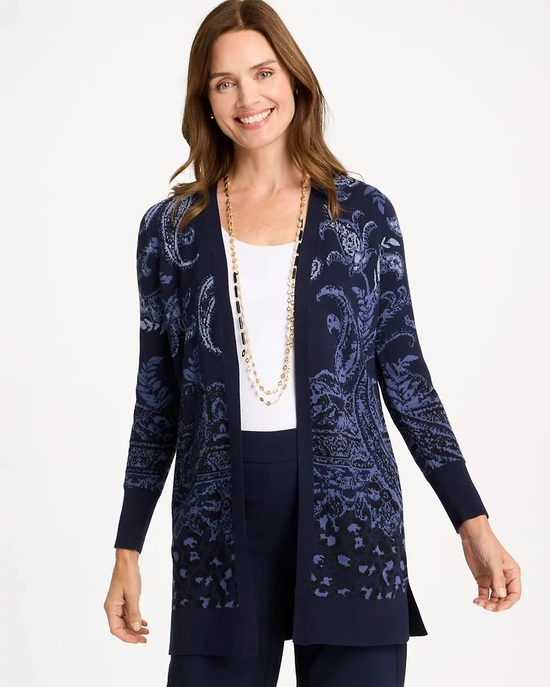 Ella Jacquard Open-Front Cardigan