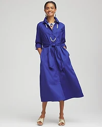 Wrap Belt Poplin Midi Shirtdress