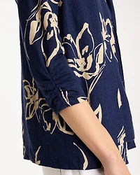 Floral Linen Open Front Cardigan