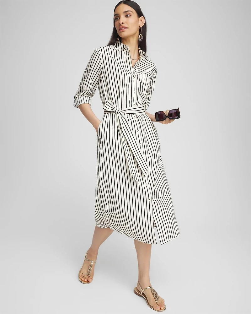 Cotton Stripe Midi Shirt Dress