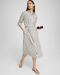 Cotton Stripe Midi Shirt Dress