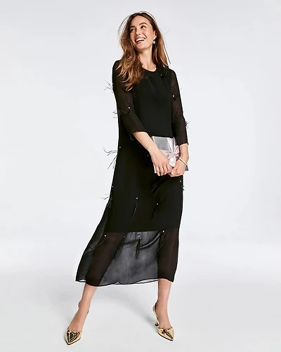 Feathered Georgette Popover Dress