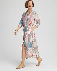 Belted Paisley Patch Maxi Shirtdress