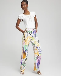 Linen Blend Surreal Print Pants