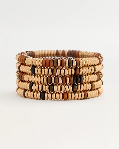 Stretch Set of Five Neutral Beaded Bracelets