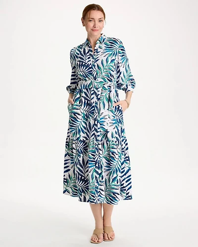 Palm Cotton-Rayon Slub Shirtdress