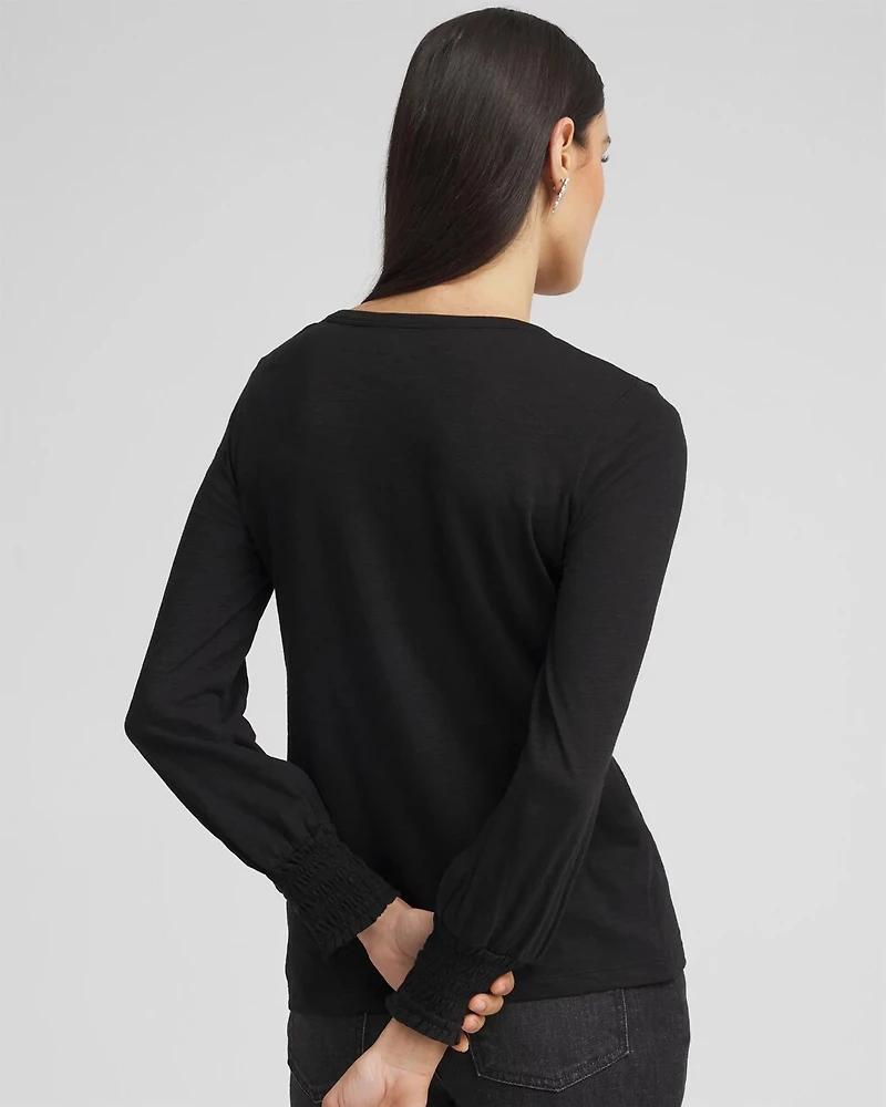 Smocked Long Sleeve Tee