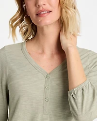 Puff Sleeve Cotton Slub Henley Tee