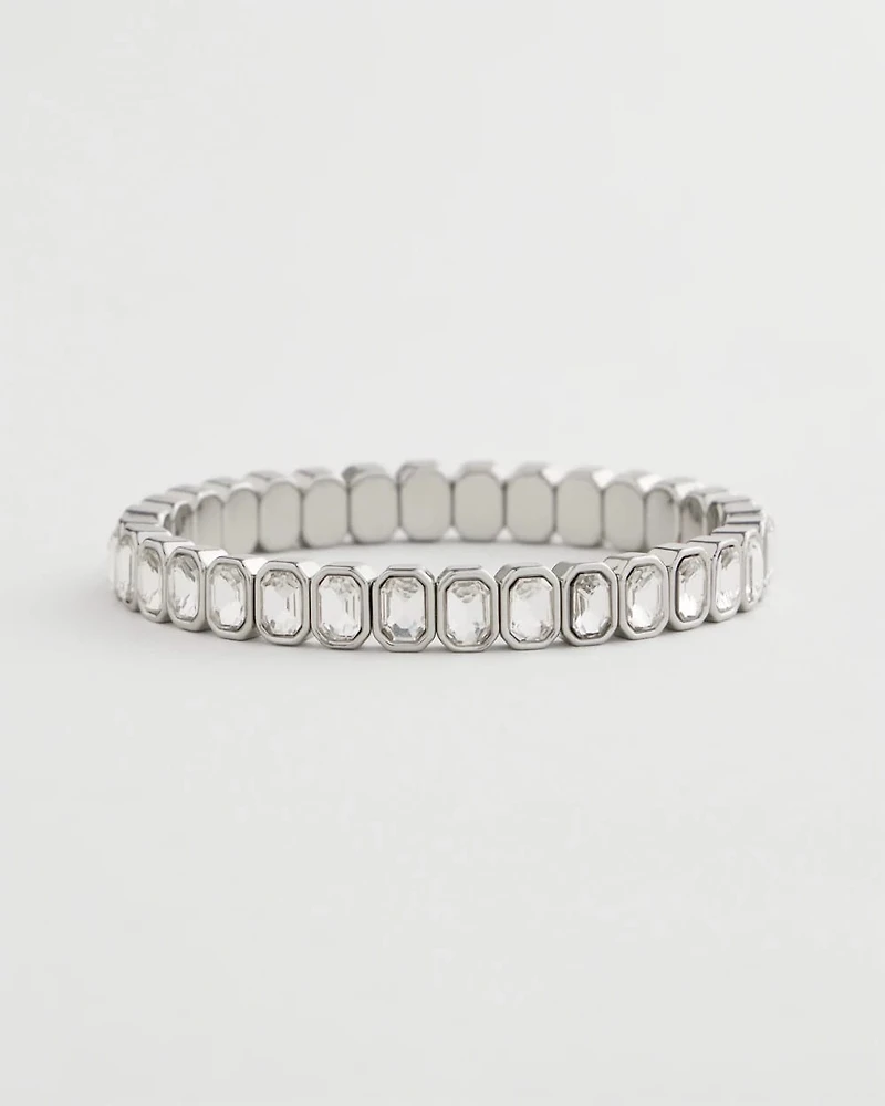 Silvertone Bezel Set Stretch Tennis Bracelet