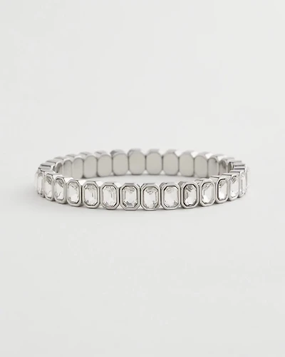Silvertone Bezel Set Stretch Tennis Bracelet