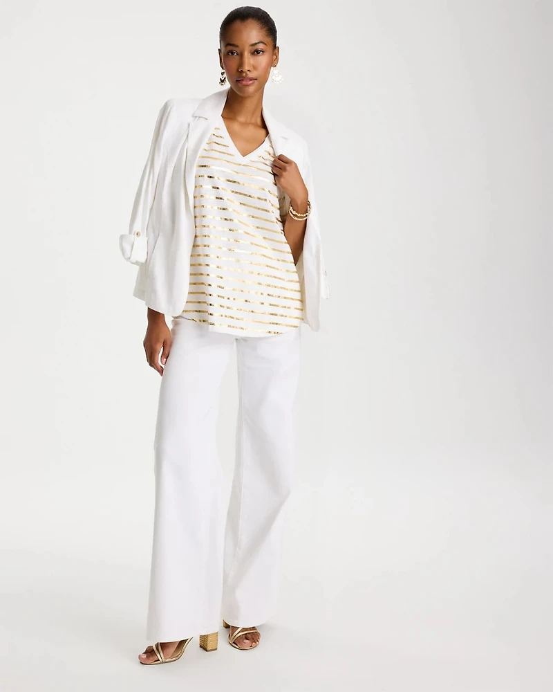 Striped Cotton Slub V-Neck Tee