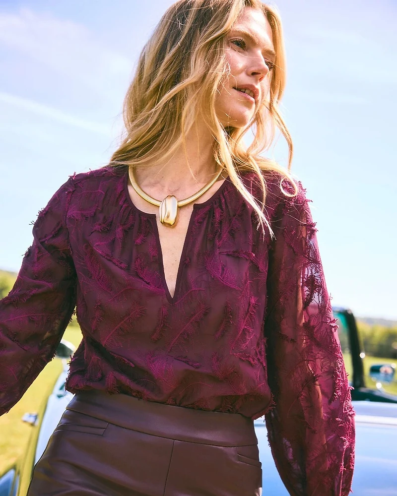 Feathered Pullover Peasant Blouse