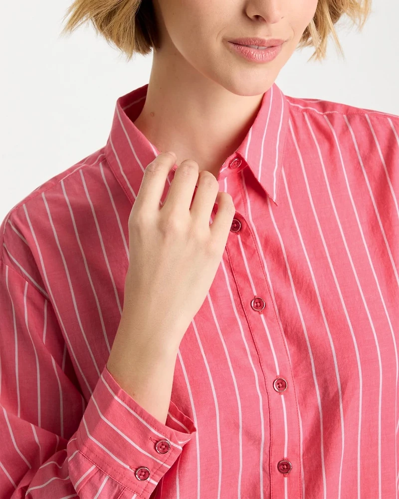 Cotton Voile Collared Striped Shirt