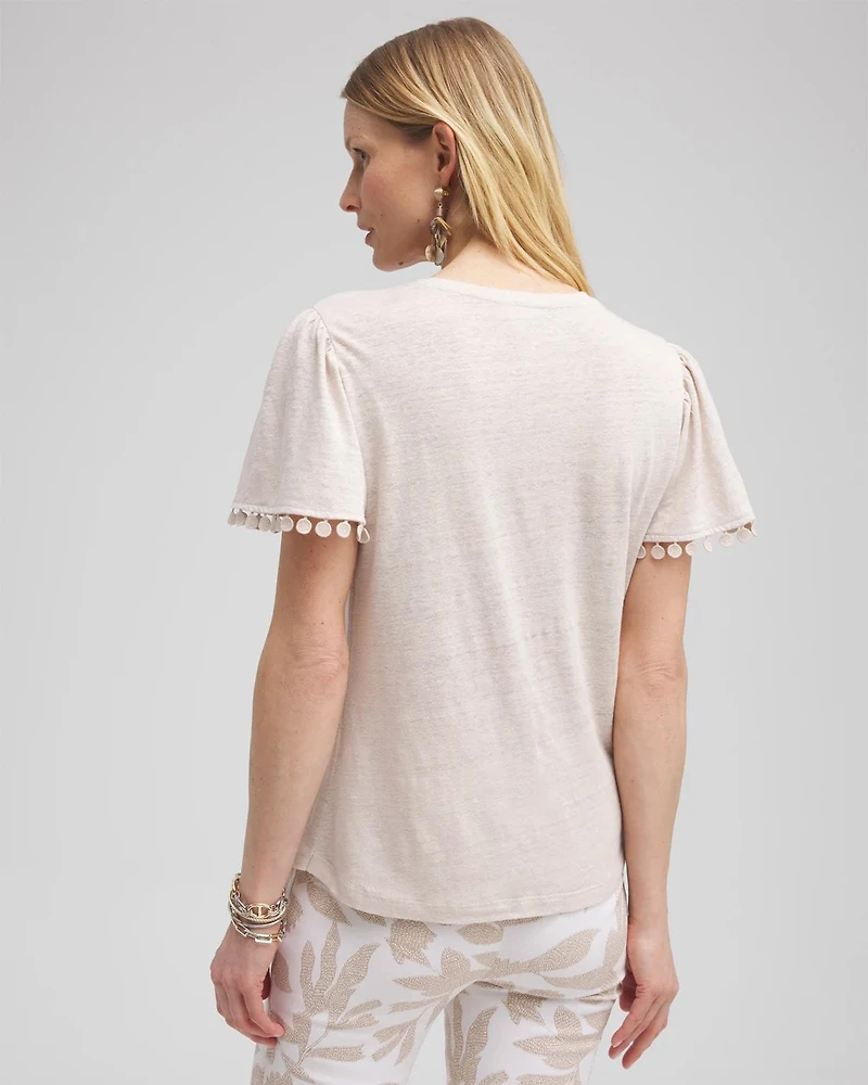 Linen Embroidered Flutter Sleeve Top