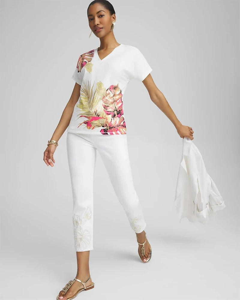 Dolman Foil Leaf Print Tee