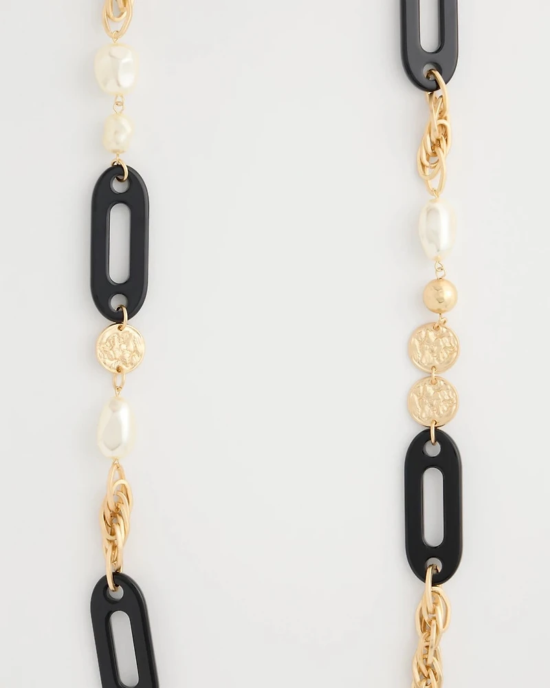 Long Faux Pearl Beaded Necklace
