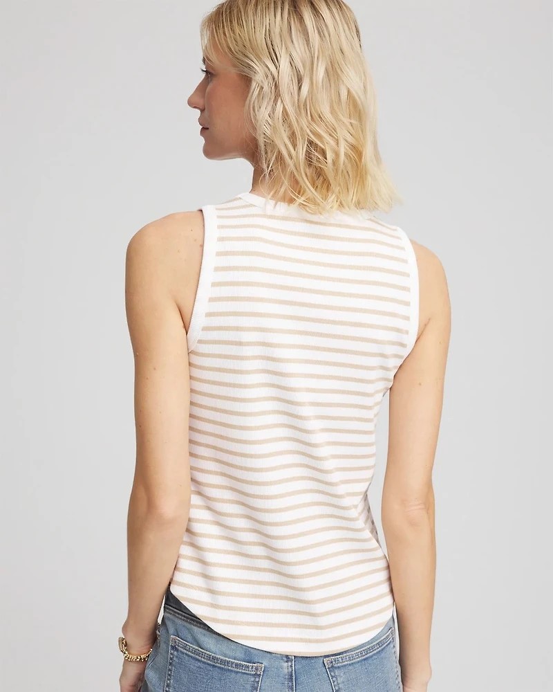 Striped Ribbed High-Neck Tank
