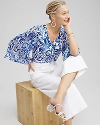 Scrolls Pleated Billow Sleeve Top