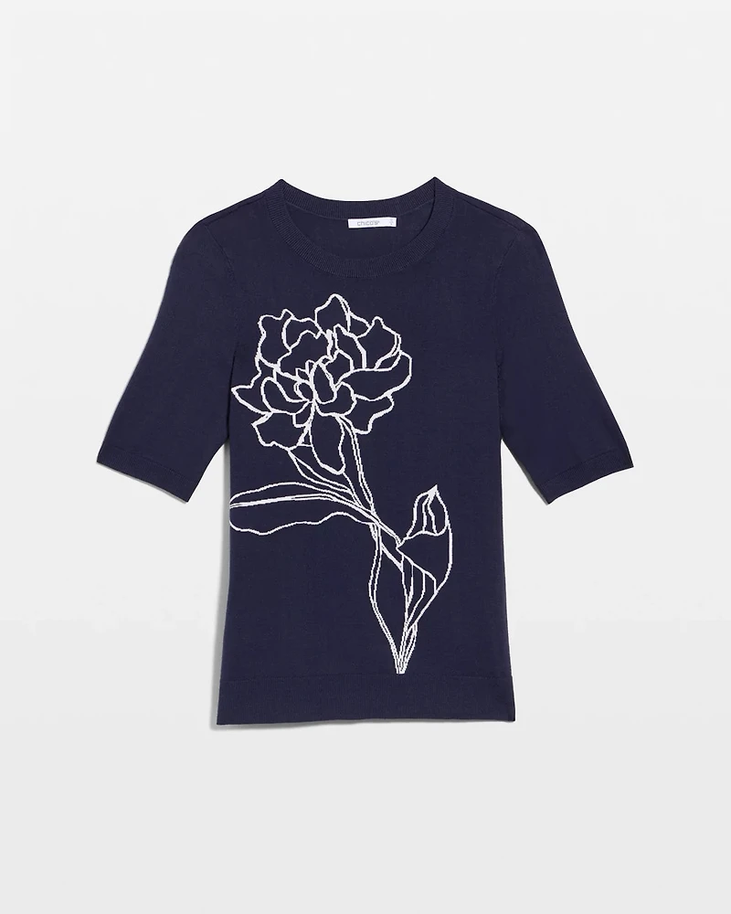 Ella Short-Sleeve Floral Sweater