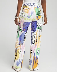 Petite Linen Blend Surreal Print Pants