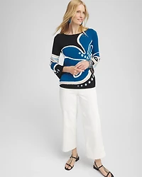 Swirl Print Crew Neck Pullover Sweater