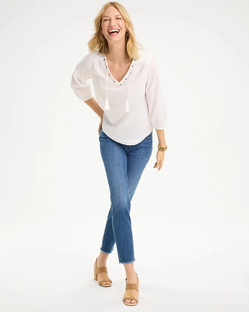 Cotton Hand Beaded Tie-Front Top