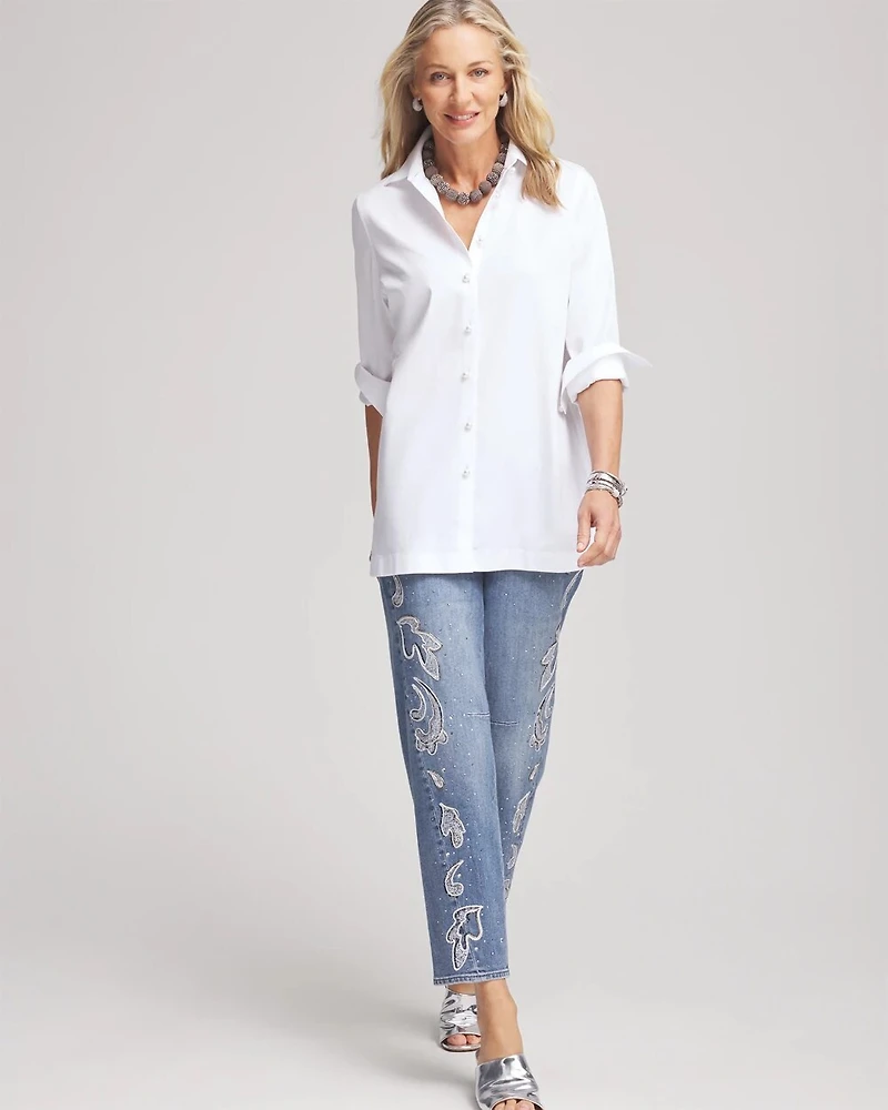 No Iron™ Faux Pearl Button Tunic