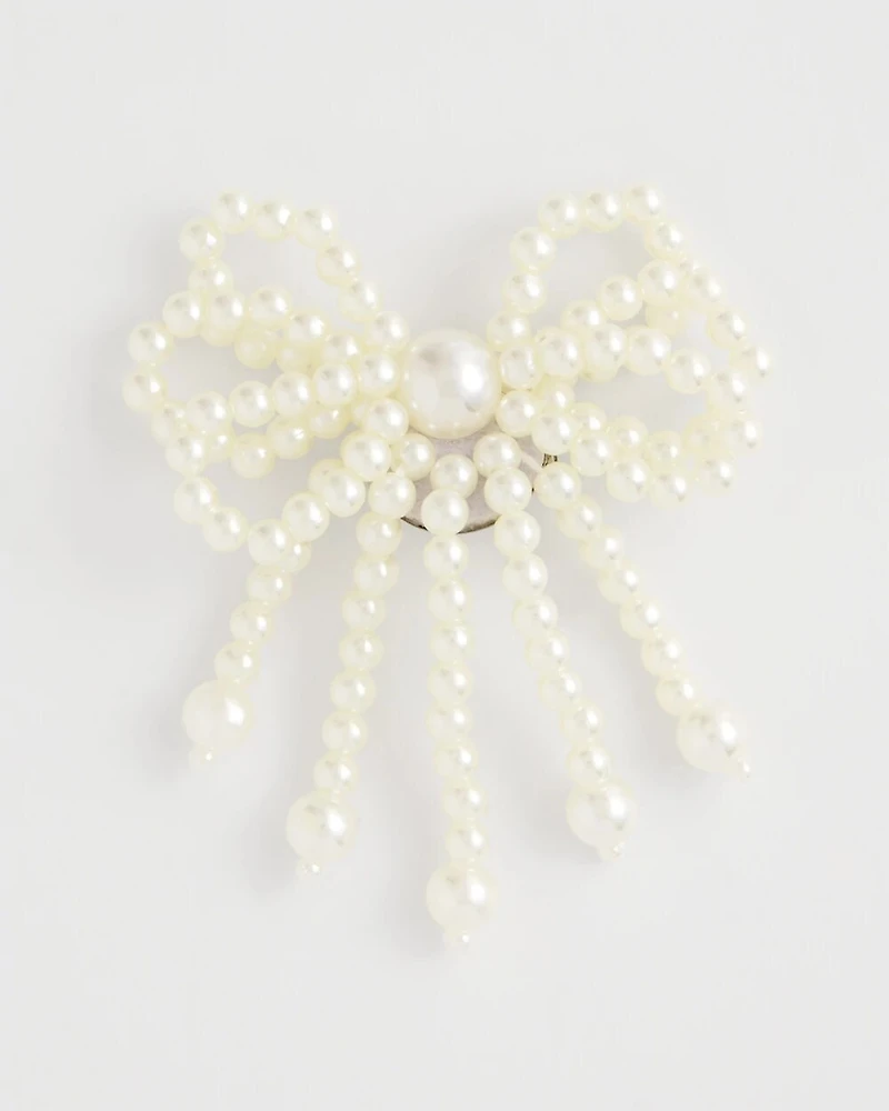 Faux Pearl Bow Brooch