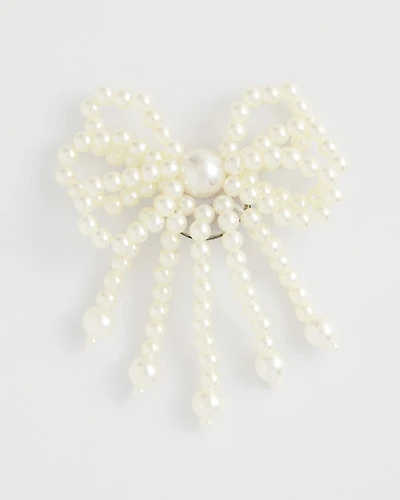 Faux Pearl Bow Brooch