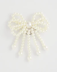 Faux Pearl Bow Brooch