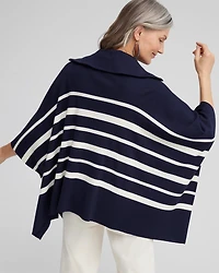 Stripe Zip Collar Sweater Poncho