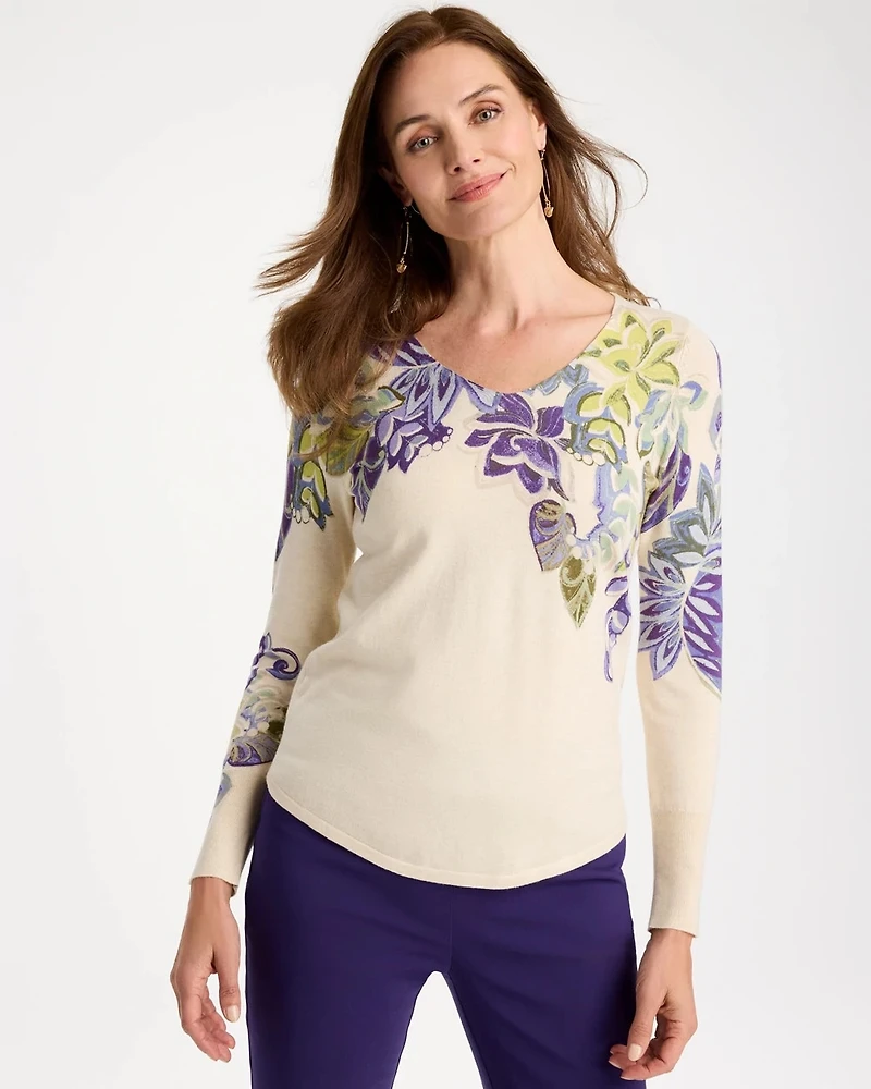Ella Garden Print Long-Sleeve Pullover Sweater