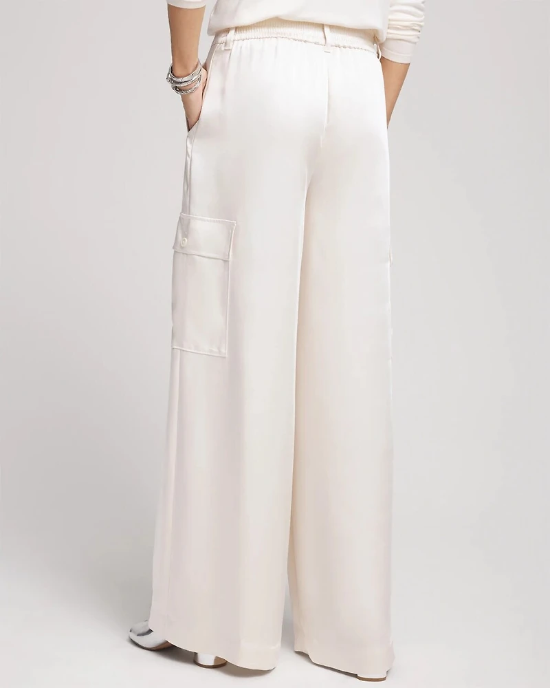 Petite Satin Wide Leg Cargo Pants