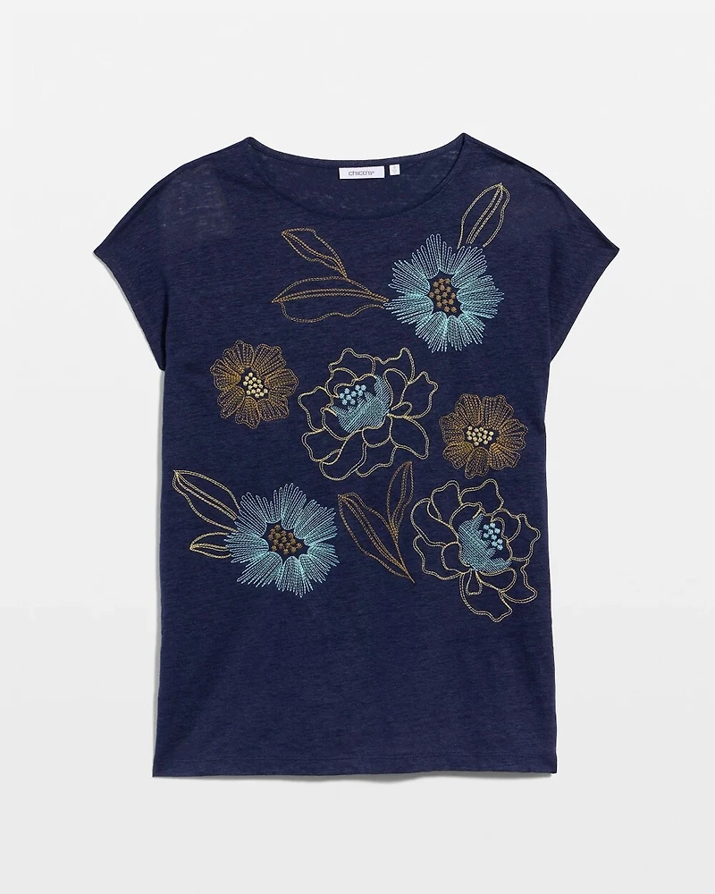 Embroidered Linen Dolman Tee