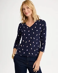 Printed Cotton Stretch 3/4 Sleeve Tee