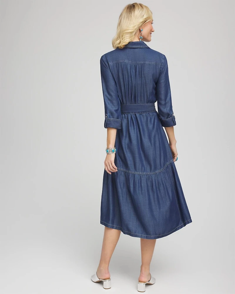 Tencel™ Tiered Belted Jean Shirtdress