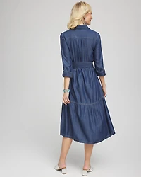 Tencel™ Tiered Belted Jean Shirtdress