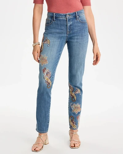 Girlfriend Slim Embroidered Ankle Jeans