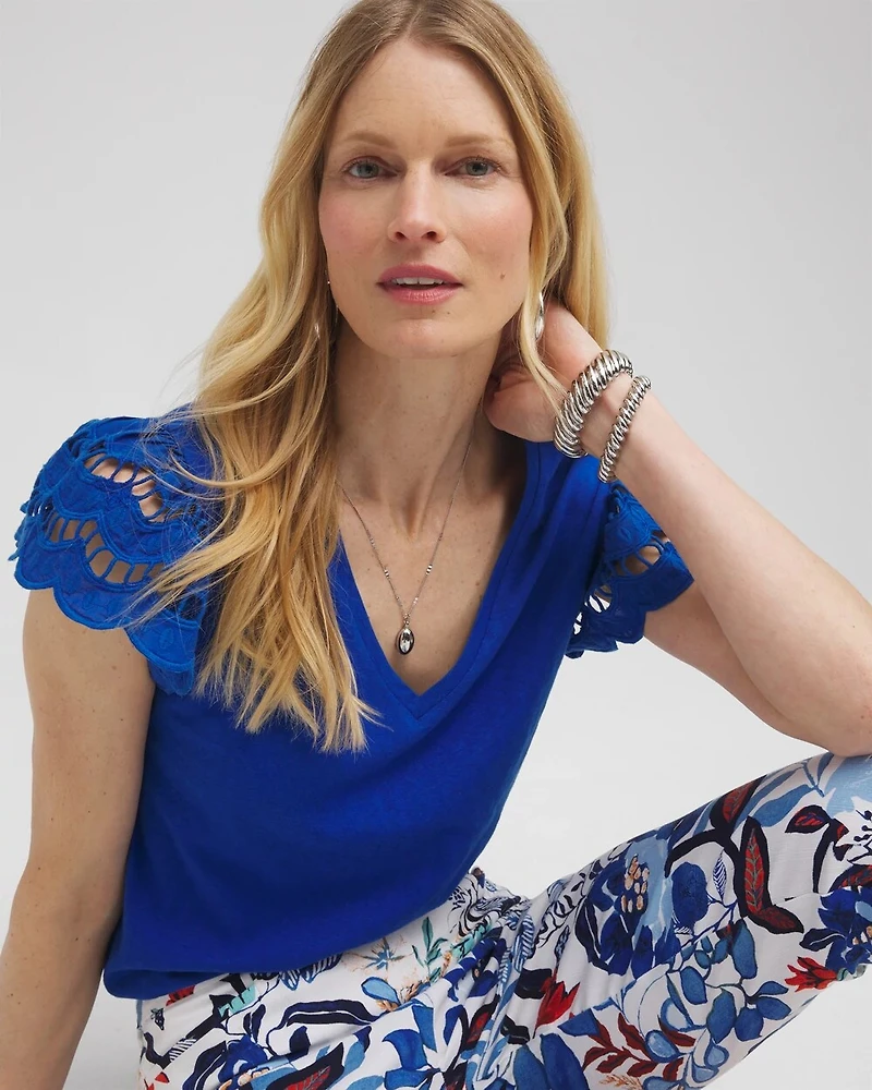 Tiered Eyelet Sleeve Top