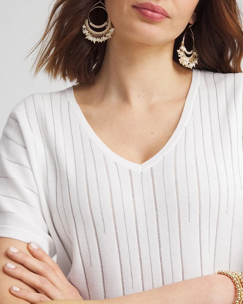 Caviar-Embellished V-Neck Pullover Sweater